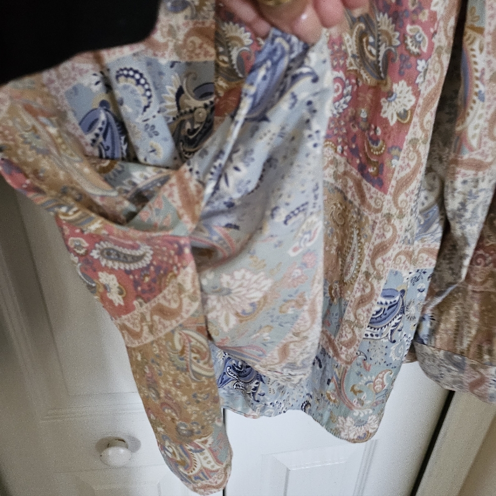 Rose + Olive Paisley Patchwork Button Down Blouse… - image 9